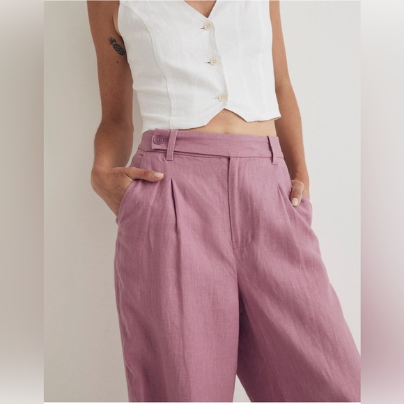 The Harlow Wide-Leg Pant in 100% Linen, Shaded Pink - Picture 4 of 5